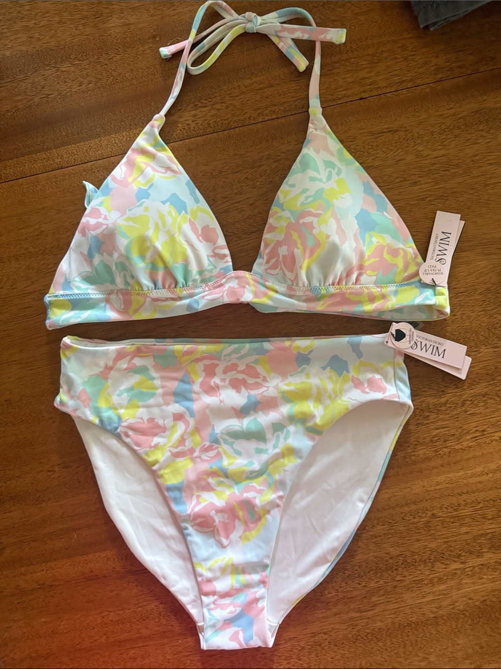 Victoria's Secret Pastel Multi-Color Floral Halter Bikini with High-rise Bottom